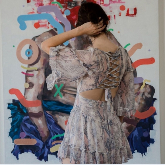 NWT Olivaceous Cream Ruffled Tiered Bell Sleeve Dress Sz. S - Picture 4 of 15